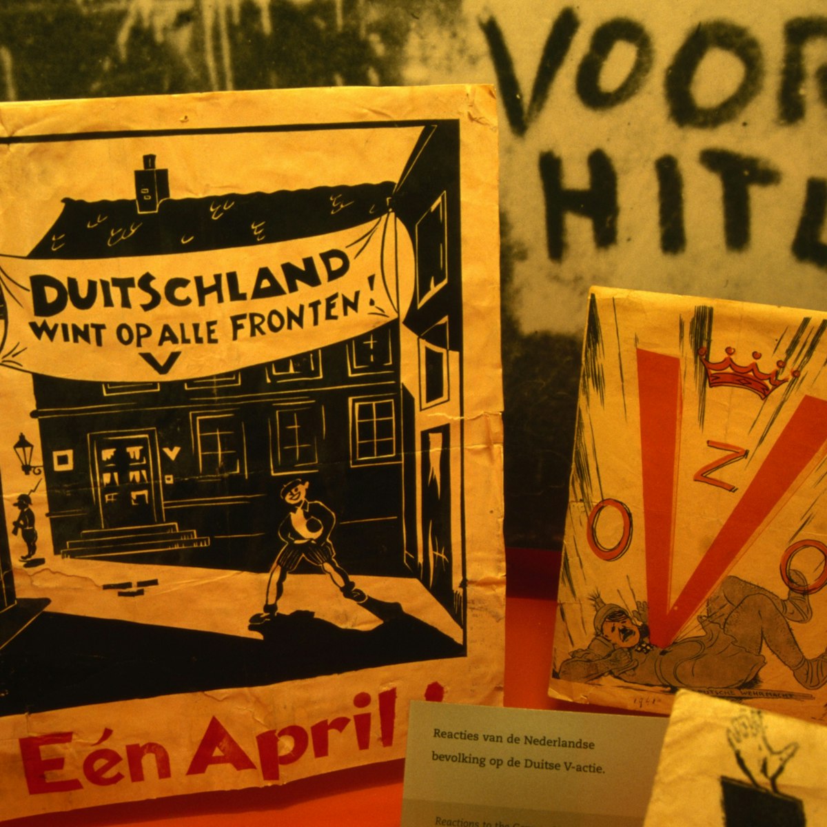 Anti-Hitler propoganda, display at the Verzetmuseum, Plantage Kerklaan 61a.